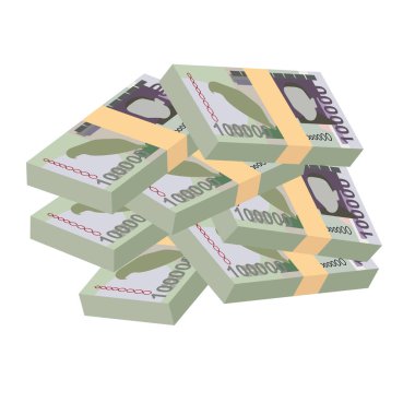 Dobra Vektör İllüstrasyonu. Yani Tom ve Prncipe 'in parası tomar tomar banknotlar oluşturdu. Kağıt para 100.000 Db. Düz stil. Beyaz arka planda izole edilmiş. Basit minimal tasarım.