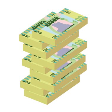 Samoalı Tala Vektör İllüstrasyonu. Samoa parası tomarla para ayarladı. Kağıt para 100 WST. Düz stil. Beyaz arka planda izole edilmiş. Basit minimal tasarım.