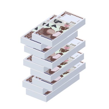 El Salvador Colon Vektör İllüstrasyonu. Salvador parası tomarla para ayarladı. Kağıt para 200 SVC. Düz stil. Beyaz arka planda izole edilmiş. Basit minimal tasarım.