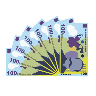 Romen Leu Vektör İllüstrasyonu. Romanya parası tomar tomar banknotlar hazırladı. Kağıt para 100 Ron. Düz stil. Beyaz arka planda izole edilmiş. Basit minimal tasarım.
