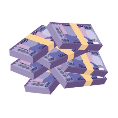 Ruanda Franc Vektör İllüstrasyonu. Ruanda parası tomarla para ayarladı. Kağıt parası 2000 RWF. Düz stil. Beyaz arka planda izole edilmiş. Basit minimal tasarım.