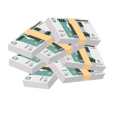 Rus Ruble Vektör İllüstrasyonu. Rusya 'nın parası tomar tomar banknotlar oluşturdu. Kağıt para 1000 rub. Düz stil. Beyaz arka planda izole edilmiş. Basit minimal tasarım.