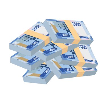 Rus Ruble Vektör İllüstrasyonu. Rusya 'nın parası tomar tomar banknotlar oluşturdu. Kağıt para 2000 rub. Düz stil. Beyaz arka planda izole edilmiş. Basit minimal tasarım.