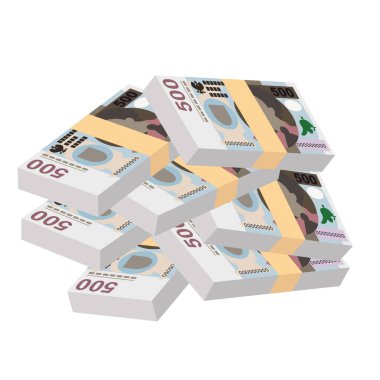 Polonya Zloty Vektör İllüstrasyonu. Polonya parası demet banknotlar hazırladı. Kağıt para 500 PLN. Düz stil. Beyaz arka planda izole edilmiş. Basit minimal tasarım.