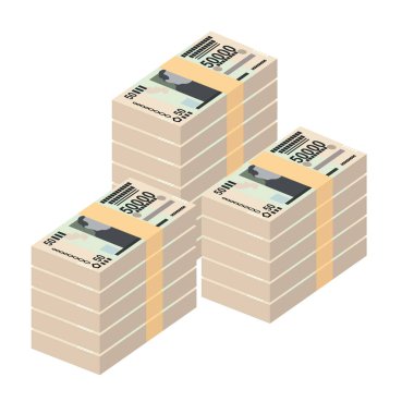 Paraguay Guarani Vektör İllüstrasyonu. Paraguay parası tomarla para ayarladı. Kağıt para 50000 PYG. Düz stil. Beyaz arka planda izole edilmiş. Basit minimal tasarım.