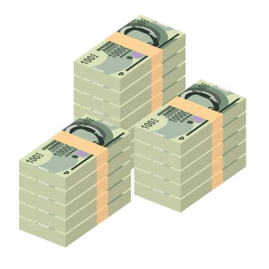 Paraguay Guarani Vektör İllüstrasyonu. Paraguay parası tomarla para ayarladı. Kağıt para 100000 PYG. Düz stil. Beyaz arka planda izole edilmiş. Basit minimal tasarım.