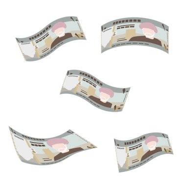 Rial Omani Vektör İllüstrasyonu. Umman parası tomarla para ayarladı. Düşen, uçan para 10 OMR. Düz stil. Beyaz arka planda izole edilmiş. Basit minimal tasarım.