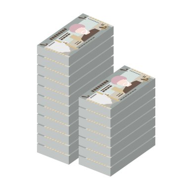 Rial Omani Vektör İllüstrasyonu. Umman parası tomarla para ayarladı. Kağıt para 10 OMR. Düz stil. Beyaz arka planda izole edilmiş. Basit minimal tasarım.