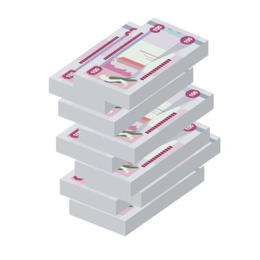 BAE Dirham Vektör İllüstrasyonu. Birleşik Arap Emirlikleri 'nin parası tomarla para ayarladı. Kağıt para 100 AED. Düz stil. Beyaz arka planda izole edilmiş. Basit minimal tasarım.