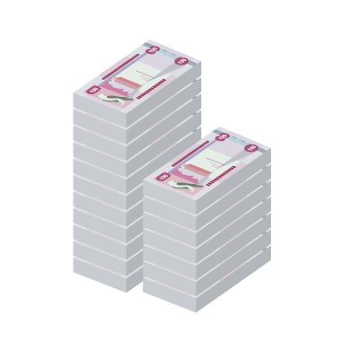 BAE Dirham Vektör İllüstrasyonu. Birleşik Arap Emirlikleri 'nin parası tomarla para ayarladı. Kağıt para 100 AED. Düz stil. Beyaz arka planda izole edilmiş. Basit minimal tasarım.