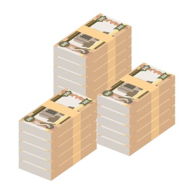 BAE Dirham Vektör İllüstrasyonu. Birleşik Arap Emirlikleri 'nin parası tomarla para ayarladı. Kağıt para 200 AED. Düz stil. Beyaz arka planda izole edilmiş. Basit minimal tasarım.
