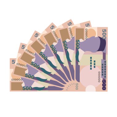 Nijerya Naira Vektör İllüstrasyonu. Nijerya parası tomarla para ayarladı. Kağıt para 500 NGN. Düz stil. Beyaz arka planda izole edilmiş. Basit minimal tasarım.