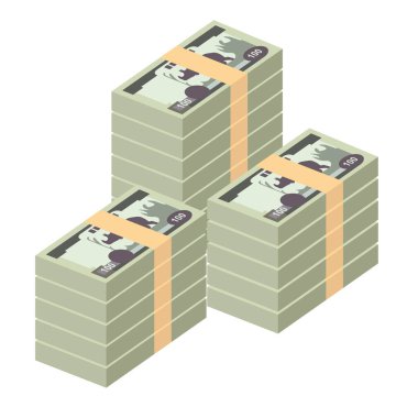 Nepal Rupi Vektör İllüstrasyonu. Nepal parası tomarla para ayarladı. Kağıt parası 100 NPR. Düz stil. Beyaz arka planda izole edilmiş. Basit minimal tasarım.