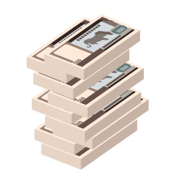 Nepal Rupi Vektör İllüstrasyonu. Nepal parası tomarla para ayarladı. Kağıt parası 500 NPR. Düz stil. Beyaz arka planda izole edilmiş. Basit minimal tasarım.