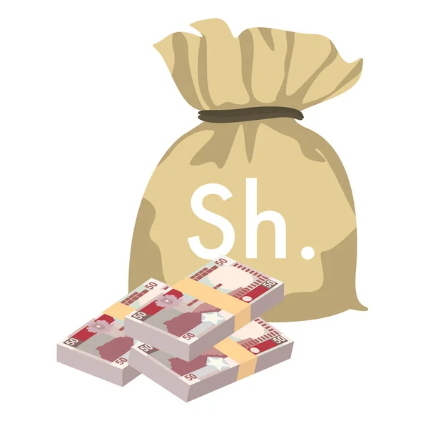 Somalische Shilling Vector Illustratie Somalië Geld Bundelt Bankbiljetten Geld Zak — Stockvector
