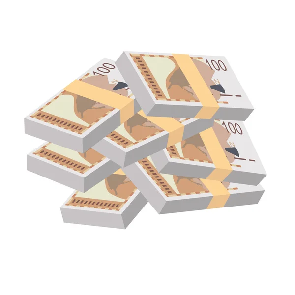 オランダアンティル諸島のギルダーベクトルイラスト CuraaoとSint Maartenのお金は銀行券をバンドル設定します 紙幣100 Ang フラットスタイル 白い背景に隔離されている シンプルなミニマルデザイン — ストックベクタ