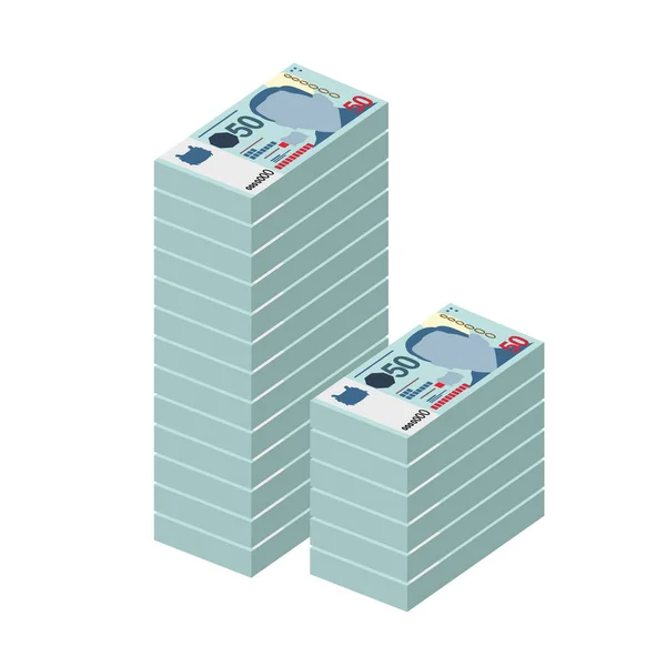 シンガポールドルベクトルイラスト シンガポール ブルネイのお金は銀行券をバンドル設定します 紙幣50 Sgd フラットスタイル 白い背景に隔離されている シンプルなミニマルデザイン — ストックベクタ