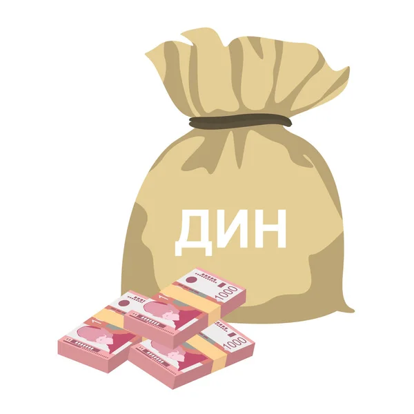 Serbian Dinar Vector Illustration Сербия Косовские Деньги Обменивают Банкноты Сумка — стоковый вектор