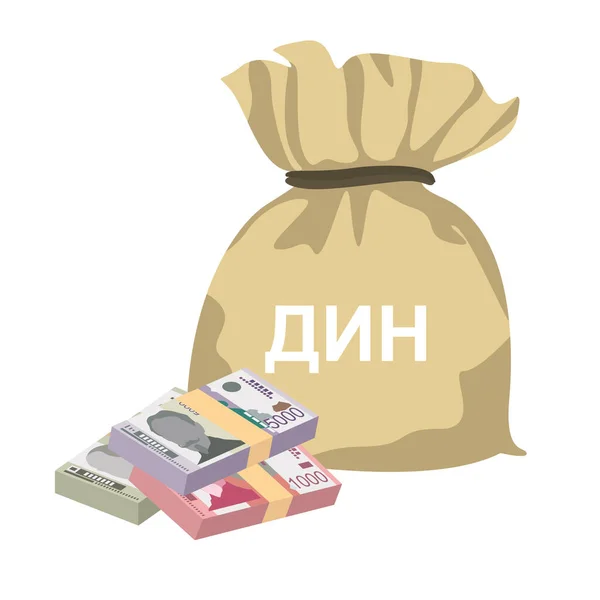 Illustration Vectorielle Dinar Serbe Serbie Kosovo Billets Liasse Sac Argent — Image vectorielle