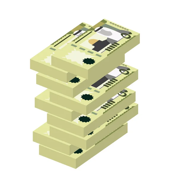 Saoedische Riyal Vector Illustratie Saoedi Arabië Geld Set Bundel Bankbiljetten — Stockvector