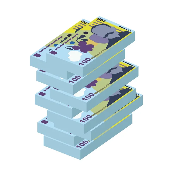 罗马尼亚语 Leu矢量图解 罗马尼亚货币套汇钞票 纸币100元人民币 平淡的风格 被白色背景隔离 最简单的设计 — 图库矢量图片