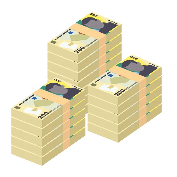 Румынская Векторная Иллюстрация Лея Румынские Деньги Устанавливают Связки Банкнот Бумажные — стоковый вектор