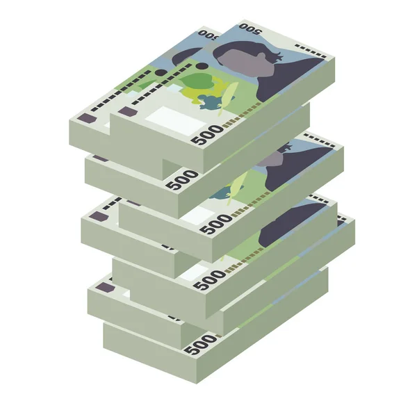 Leu Vector Ilustración Rumana Rumania Fijó Paquete Billetes Papel Moneda — Vector de stock