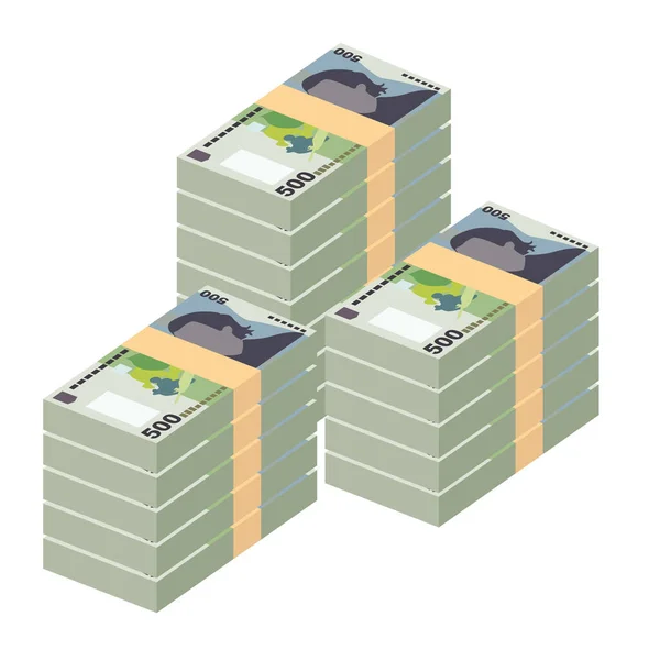 Rumunská Ilustrace Leu Vector Rumunské Peníze Nastavily Balíky Bankovek Papírové — Stockový vektor
