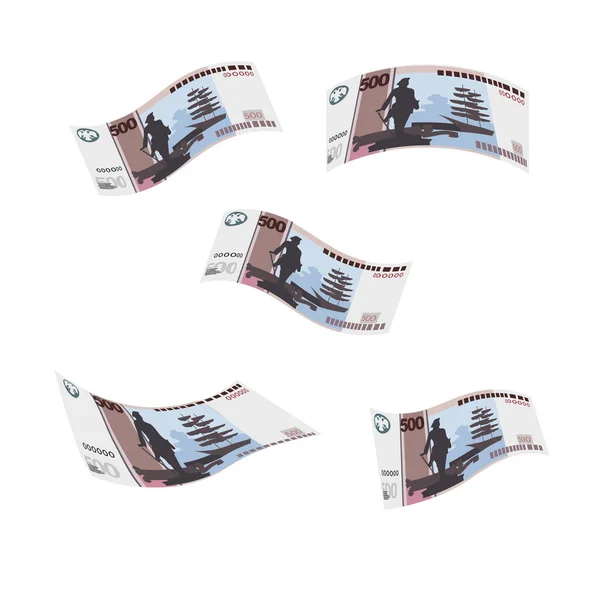 ロシアのルーブル ベクトルイラスト ロシアのお金は銀行券をセット 飛ぶお金500 Rub フラットスタイル 白い背景に隔離されている シンプルなミニマルデザイン — ストックベクタ