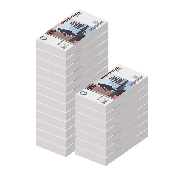 ロシアのルーブル ベクトルイラスト ロシアのお金は銀行券をセット 紙幣500ルーブル フラットスタイル 白い背景に隔離されている シンプルなミニマルデザイン — ストックベクタ