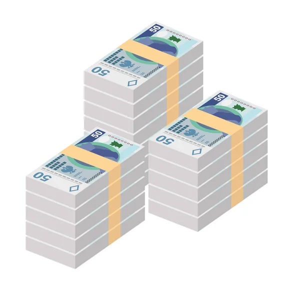 ポーランドのZlotyベクトルイラスト ポーランドのお金は紙幣を束ねた 紙幣50枚分 フラットスタイル 白い背景に隔離されている シンプルなミニマルデザイン — ストックベクタ