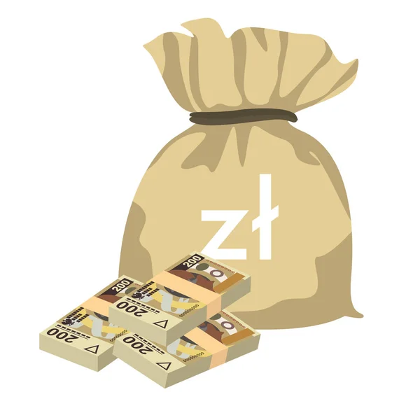 Ilustração Vetor Zloty Polonês Polónia Notas Pacote Dinheiro Conjunto Saco —  Vetores de Stock