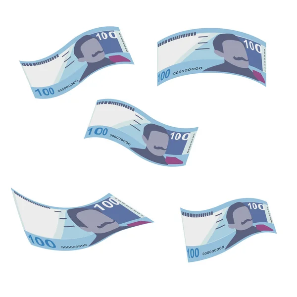 ペルーの新しいソルベクトルイラスト ペルーのお金セットの銀行券 飛行お金100ペン フラットスタイル 白い背景に隔離されている シンプルなミニマルデザイン — ストックベクタ