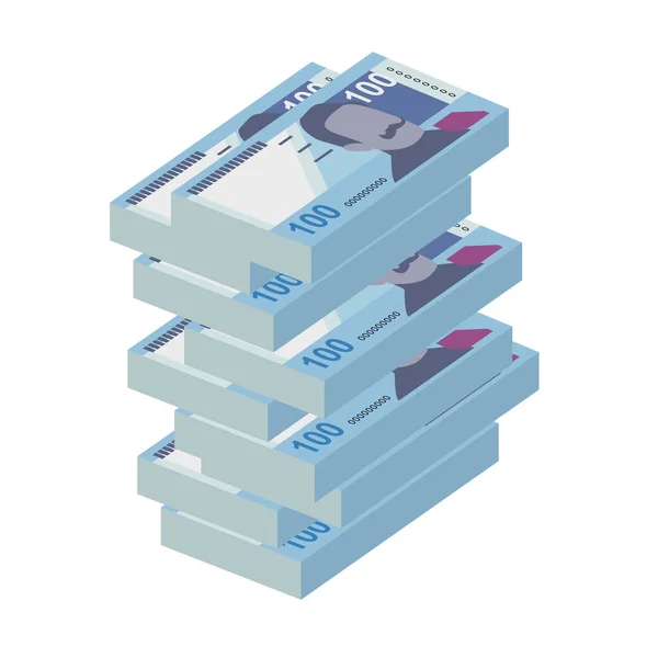 Peruwiańska Nowa Ilustracja Wektora Sola Peru Pieniądze Zestaw Pakiety Banknotów — Wektor stockowy
