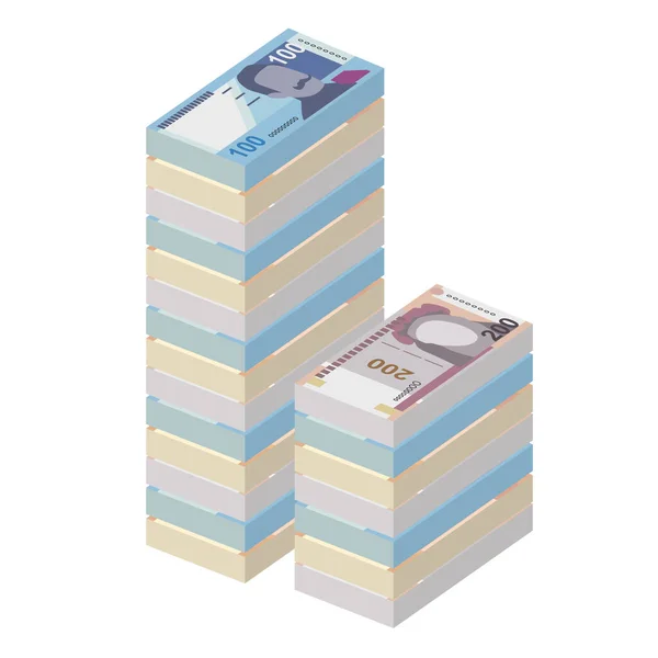 Perui Sol Vektor Illusztráció Perui Pénzkötegelt Bankjegyek Papírpénz 100 200 — Stock Vector