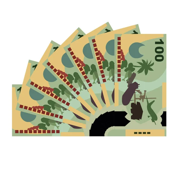 Ilustracja Kiny Vector Pieniądze Papui Nowej Gwinei Ustawiają Pakiety Banknotów — Wektor stockowy