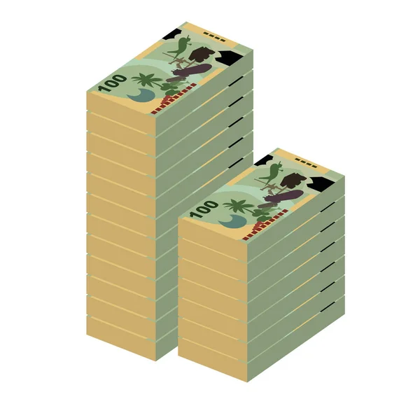 Kina Vector Illustration Dinero Papúa Nueva Guinea Fijó Paquete Billetes — Vector de stock