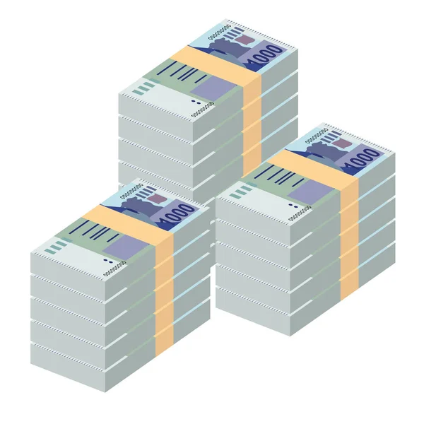 Pakistan Rupie Vector Illustration Pakistanisches Geld Bündelt Banknoten Papiergeld 1000 — Stockvektor