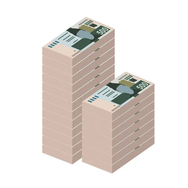 巴基斯坦卢比矢量图解 巴基斯坦货币组合捆扎钞票 纸币500巴基斯坦卢比 平淡的风格 被白色背景隔离 最简单的设计 — 图库矢量图片