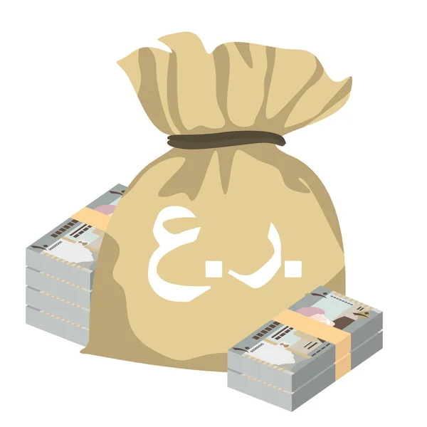 Rial Omani Vector Illustration Oman Money Set Bundle Banknotes Bolsa — Vector de stock