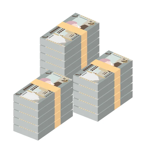 Rial Omani Vector Illustration Oman Money Set Bundle Banknotes Papel — Vector de stock