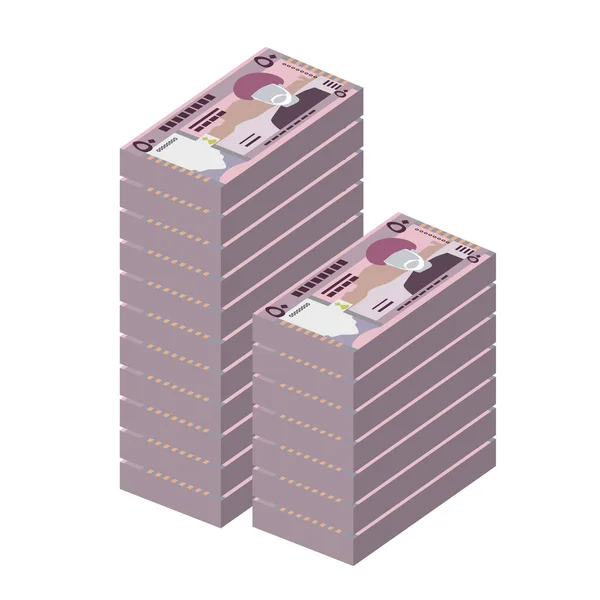 Rial Omani Vector Illustration Oman Money Set Bundle Banknotes Paper — Stock Vector