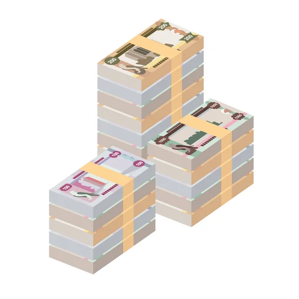 Uae Dirham Vector Illustration Emirados Árabes Unidos Dinheiro Conjunto Notas —  Vetores de Stock