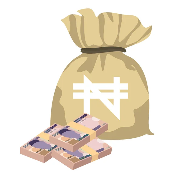 Nigerianische Naira Vector Illustration Nigeria Geld Set Bündel Banknoten Geldbeutel — Stockvektor