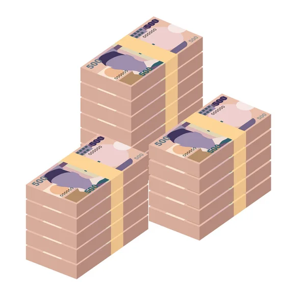 尼日利亚Naira病媒说明 尼日利亚的货币组合为捆绑钞票 纸币500荷兰盾 平淡的风格 被白色背景隔离 最简单的设计 — 图库矢量图片
