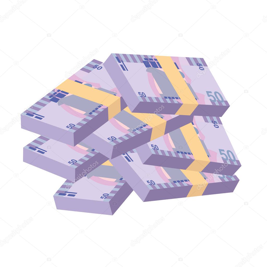 Samoan Tala Vector Illustration. Samoa money set bundle banknotes. Paper money 50 WST. Flat style. Isolated on white background. Simple minimal design.