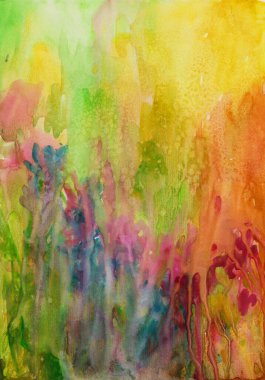 Renkli çizgilerin suluboya arkaplanı; sarı, yeşil, turuncu, mor, menekşe rengi, renkli suluboya arkaplan, parlak ve renkli suluboya arkaplan