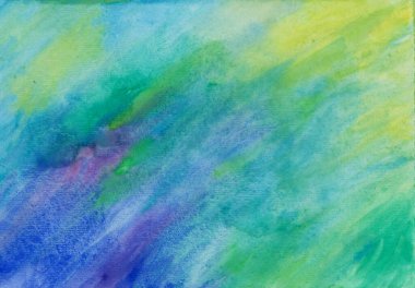 Renk dinamiği ile suluboya arkaplan; sarı, yeşil, mavi, mor renkler ile renkli suluboya arkaplan; parlak ve renkli suluboya arkaplan