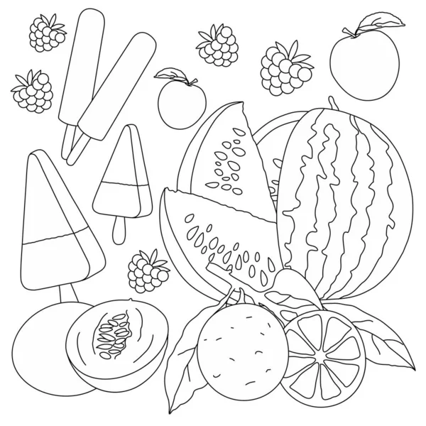 Livre Coloriage Fruits Glace Livre Coloriage Avec Framboises Fruits Glace — Image vectorielle