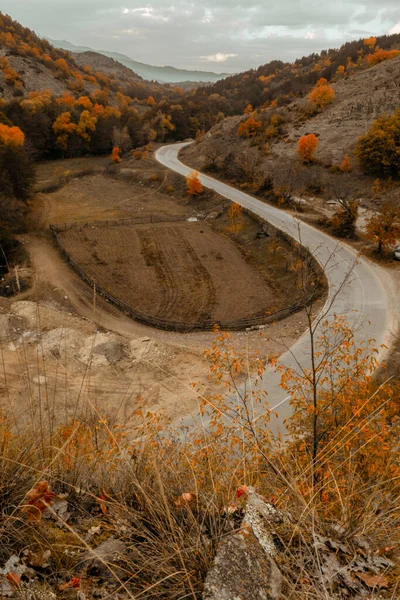 Virajlı bir yol ve güzel bir arka plan doğa manzarası..